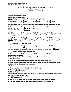 Đề kiểm tra Học kì II Toán 9 Trường THCS Chu Văn An