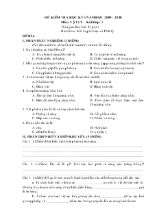 Đề kiểm tra học kỳ I năm học 2009 – 2010 môn: Vật lý – khối lớp: 7 thời gian làm bài: 45 phút