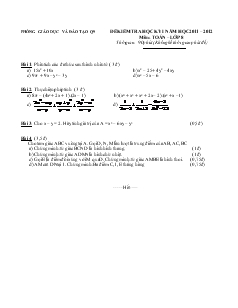 Đề kiểm tra học kỳ I năm học 2011 – 2012 môn: Toán lớp 8