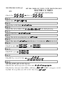 Đề thi chọn đôi tuyển Toán tuổi thơ năm 2013 - Bài thi cá nhân