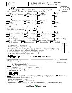 Đề thi học kì I năm học: 2007-2008 môn: Toán 8