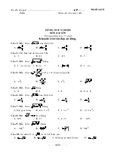 Đề thi trắc nghiệm môn Đại số 9 - Mã đề thi 132