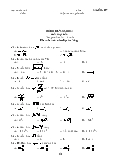 Đề thi trắc nghiệm môn Đại số 9 - Mã đề thi 209