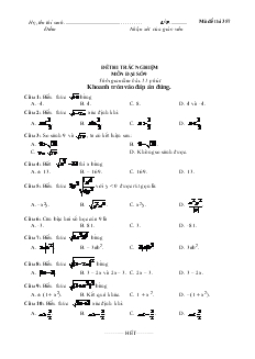 Đề thi trắc nghiệm môn Đại số 9 - Mã đề thi 357