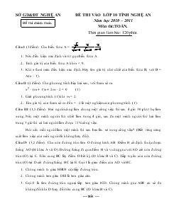 Đề thi vào lớp 10 tỉnh Nghệ An Năm học 2010 – 2011 Môn thi: Toán