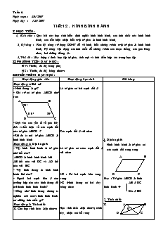 Giáo án Hình học 8 năm học 2007- 2008 Tiết 12 Hình bình hành