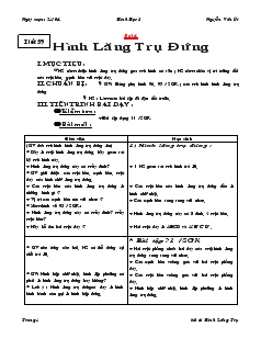 Giáo án Hình học 8 năm học 2007- 2008 Tiết 59 Hình Lăng Trụ Đứng