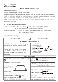 Giáo án Hình học 8 - Tiết 3: Hình thang cân năm 2013 - 2014