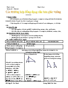 Giáo án Hình học 8 Tuần 27 Tiết 48 Các trường hợp đồng dạng của tam giác vuông