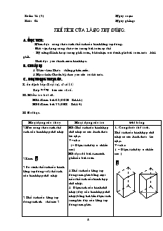 Giáo án Hình học 8 Tuần 31 Tiết 61 Thể tích của lăng trụ đứng