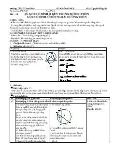 Giáo án Hình học 9 năm học 2008- 2009 Tiết 44 Góc có đỉnh ở bên trong đường tròn góc có đỉnh ở bên ngoài đường tròn
