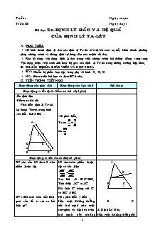 Giáo án Hình học lớp 8 (chi tiết) - Tiết 38: Định lý đảo và hệ quả của định lý ta-Lét