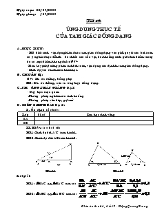 Giáo án Hình học lớp 8 (chuẩn) -  Tiết 49: Ứng dụng thực tế của tam giác đồng dạng