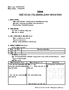Giáo án Hình học lớp 8 (chuẩn) -  Tiết 60: Thể tích của hình lăng trụ đứng