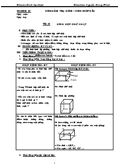 Giáo án Hình học lớp 8 Tiết 55 Hình hộp chữ nhật