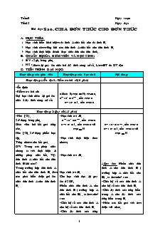 Giáo án môn Đại số 8 (chuẩn) - Tiết 15: Chia đơn thức cho đơn thức