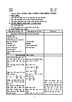 Giáo án môn Đại số 8 (chuẩn) - Tiết 16: Chia đa thức cho đơn thức