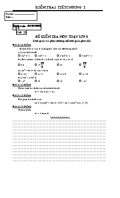 Giáo án môn Đại số 8 (chuẩn) - Tiết 23: Đề kiểm tra môn Toán lớp 8