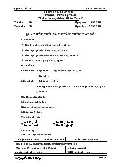 Giáo án môn Đại số 8 (chuẩn) - Trường THCS Bắc Sơn - Tiết 30: Phép trừ các phân thức đại số