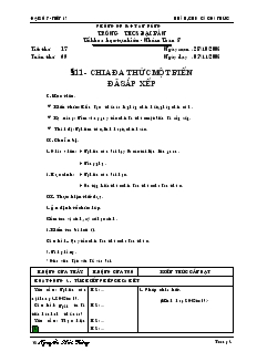 Giáo án môn Đại số 8 (chuẩn) - Trường THCS Bắc Sơn - Tiết 17: Chia đa thức một biến đã sắp xếp