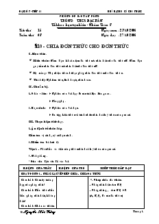 Giáo án môn Đại số 8 (chuẩn) - Trường THCS Bắc Sơn - Tiết 15: Chia đơn thức cho đơn thức