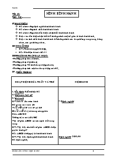 Giáo án môn Hình học 8 (chi tiết) - Tiết 12: Hình bình hành