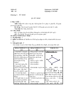 Giáo án Toán hoc 8 (chi tiết) - Tuần 1 - Tiết 1: Tứ giác