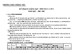 Kế hoạch giảng dạy môn Toán lớp 8 năm học: 2008 -2009 trường THCS Tượng Văn