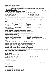 Kiểm thi Học kì 1 Toán Lớp 8 Trường THCS Trần Văn Ơn