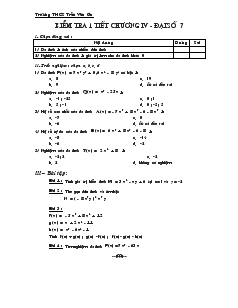 Kiểm tra 1 tiết Đại số chương IV Lớp 7 Trường THCS Trần Văn Ơn