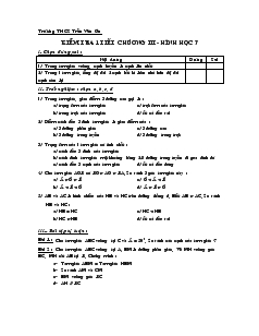 Kiểm tra 1 tiết Hình học chương III Lớp 7 Trường THCS Trần Văn Ơn