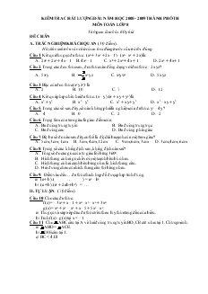 Kiểm tra chất lượng đầu năm học 2008 - 2009 thành phố tiểu học môn Toán lớp 8