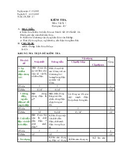 Kiểm tra  môn: Vật lý 7a thời gian : 45 phút