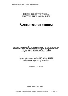 Sáng kiến kinh nghiệm: Biện pháp nâng cao chất lượng học sinh yếu kém môn Toán