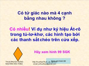 Bài giảng Hình học 8 Tuần 10 Tiết 20 Bài 11 Hình Thoi