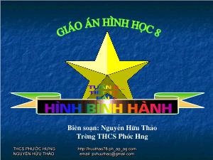 Bài giảng Hình học 8 Tuần 6 Tiết 12 Bài 7 Hình bình hành