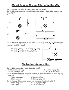 Bài giảng Môn Vật lý lớp 7- Các bài tập về sơ đồ mạch điện - Chiều dòng điện
