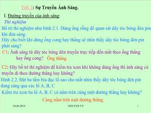 Bài giảng Môn Vật lý lớp 7 - Tiết 2: Sự truyền ánh sáng (tiết 2)