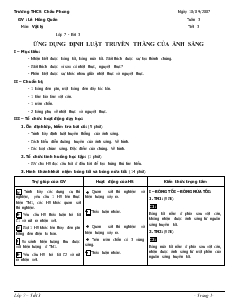 Bài giảng Môn Vật lý lớp 7 - Tuần 3 - Tiết 3 - Bài 3 - Ứng dụng định luật truyền thằng của ánh sáng (tiếp theo)