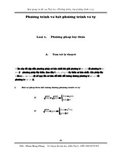 Bài giảng ôn thi vào Đại học -Phương trình, bất phương trình vô tỷ
