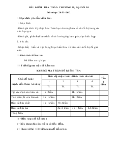 Bài kiểm tra toán chương II đại số 10 năm học 2011-2012