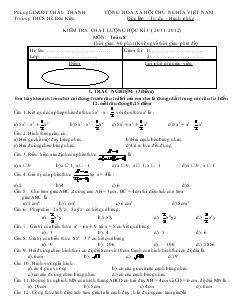 Bộ đề Kiểm tra chất lượng học kì I ( 2011 -2012) môn: toán 8