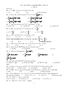 Câu hỏi trắc nghiệm môn Toán 8