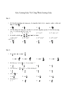 Câu Hỏi Trắc Nghiệm về Góc Lượng Giác Và Công Thức Lượng Giác