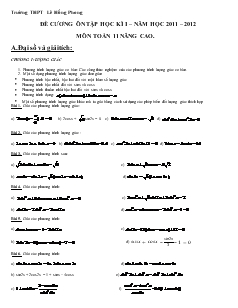Đề cương ôn tập học kì I năm học 2011 – 2012 môn toán 11 nâng cao