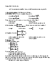 Đề kiểm tra 1 tiết Chương III Đại số Khối 9 Trường THCS Trần Văn Ơn