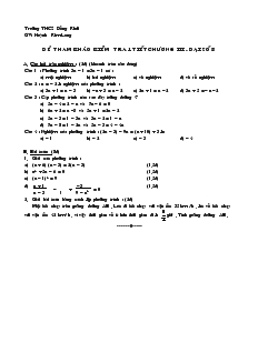 Đề kiểm tra Chương 3 môn Đại số Lớp 8 Trường THCS Đồng Khởi