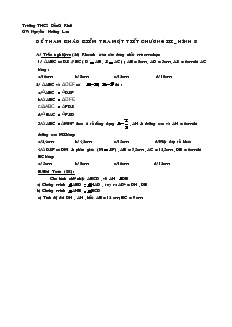 Đề kiểm tra Chương 3 môn Hình học Lớp 8 Trường THCS Đồng Khởi