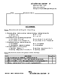 Đề kiểm tra chương IV năm học 2009 - 2010 đại số 9