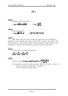 Đề kiểm tra học kỳ 1 đại số 10 Trường THPT Việt Đức